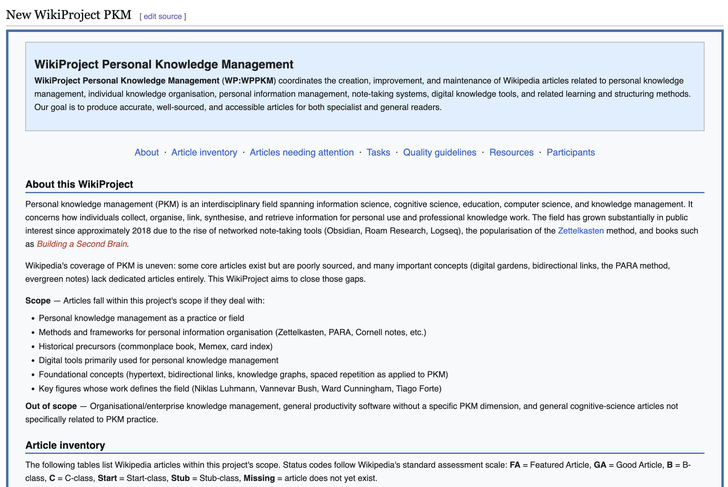 Figure 1: Screenshot New WikiProject PKM